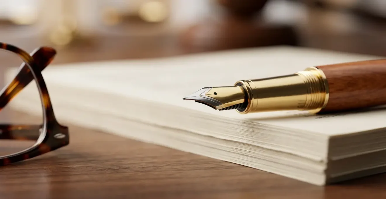 Gros plan sur l'analyse minutieuse d'un contrat immobilier avec stylo haut de gamme