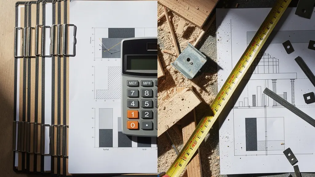 Documents de devis et calculatrice sur table de travail d'artisan