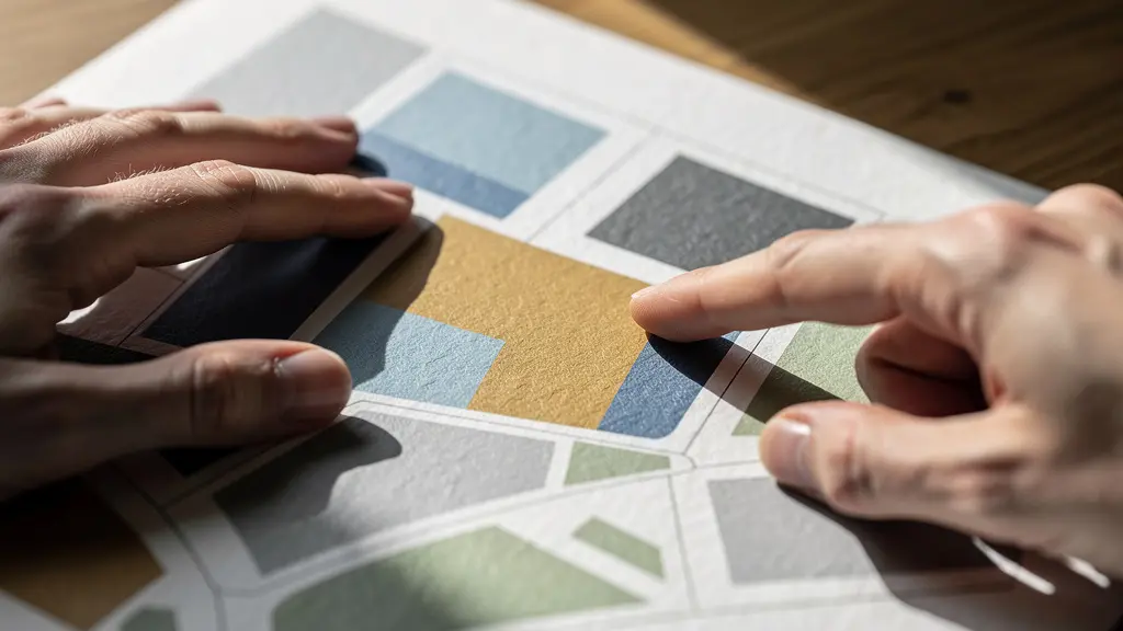 Main consultant des documents d'urbanisme sur une table en bois