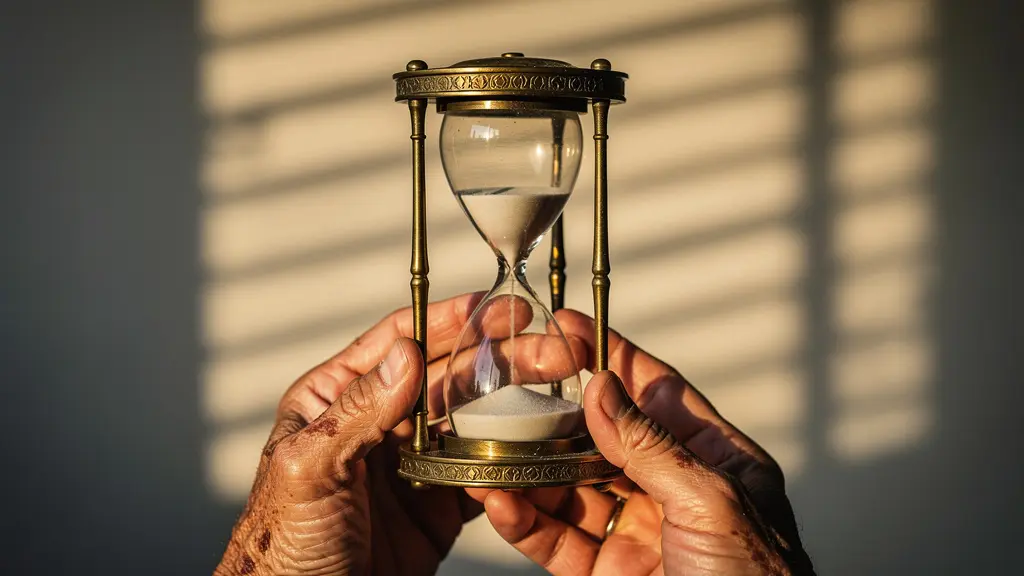 Sablier posé devant un graphique flou montrant une courbe descendante, symbolisant la réduction de l'impôt avec le temps.