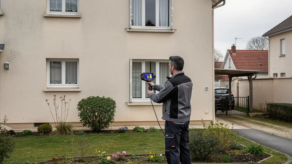 Diagnostiqueur utilisant une caméra thermique pour audit énergétique immobilier
