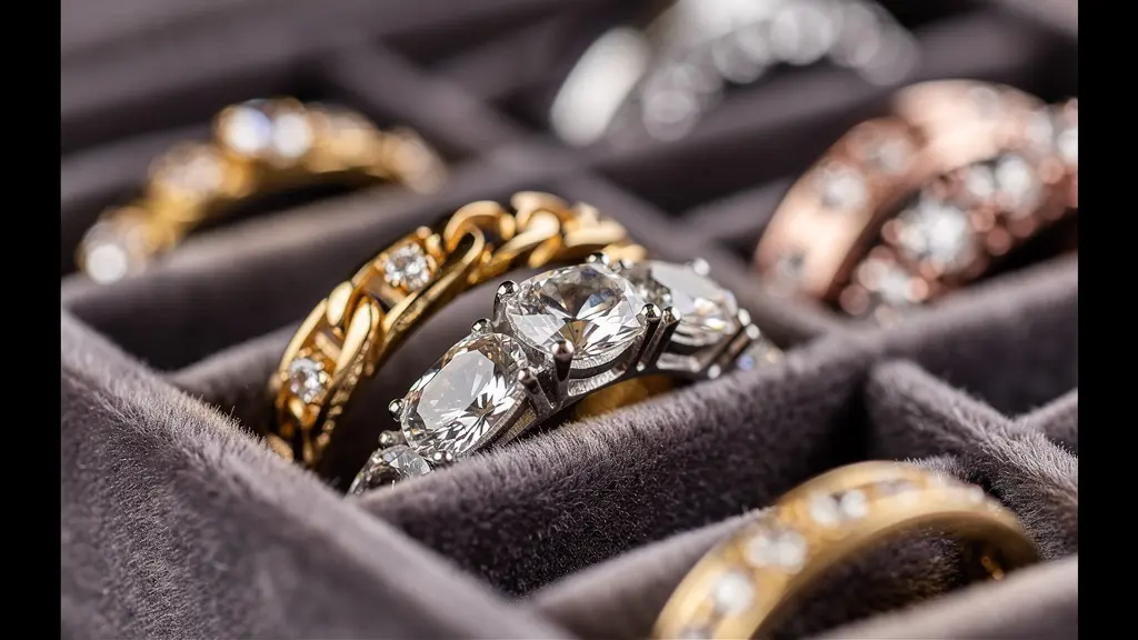 Détail macro de bijoux précieux dans un écrin avec effet de profondeur de champ