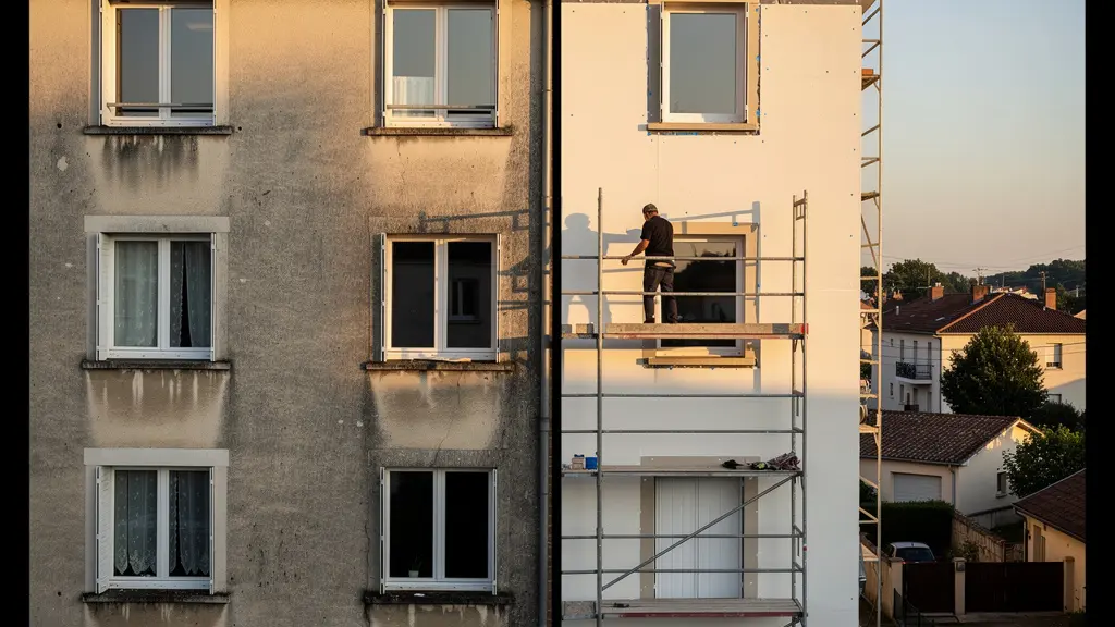 Rénovation énergétique d'une maison française avec isolation thermique des murs et du toit