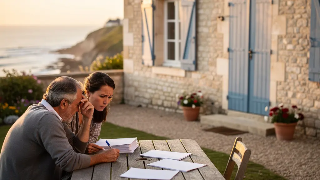 Maison secondaire sur la côte française avec éléments visuels de taxation