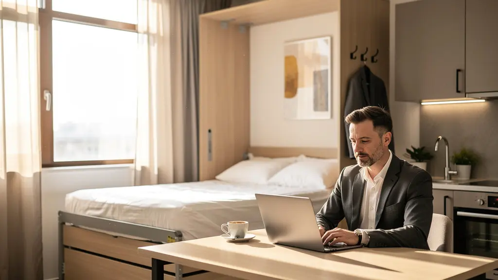 Intérieur d'un studio optimisé pour location courte durée près d'une gare